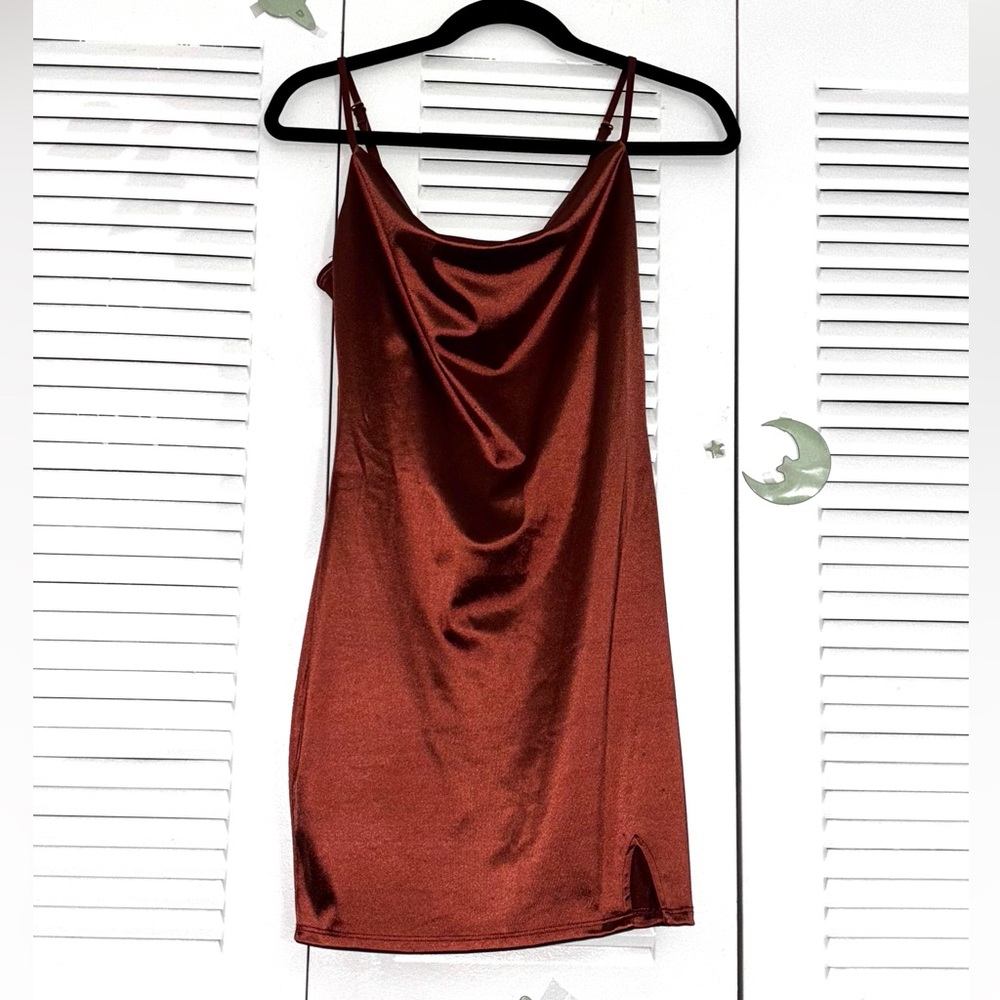Inspired Hearts Brown Slip Dress Cowl Neck Mini